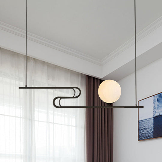 Modern Hanging Chandelier With Milky Glass And Folding Line Design In Black For Dining Hall Island