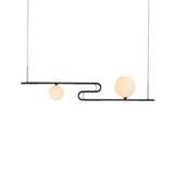 Simplicity Modo Hanging Chandelier - Milky Glass 1/2-Head Island Lamp With Folding Line Design In