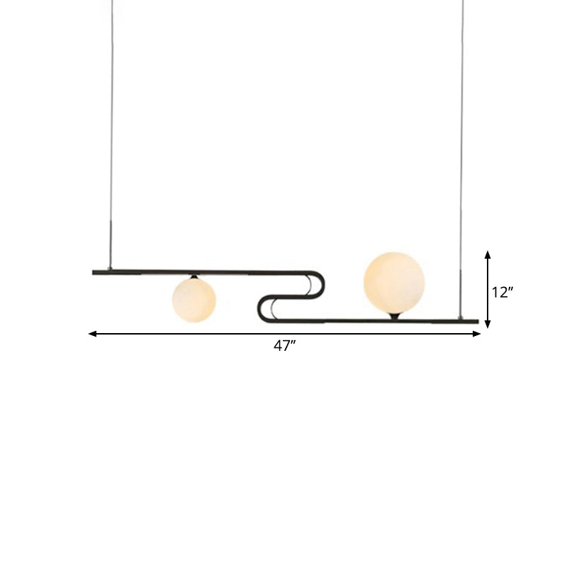 Modern Hanging Chandelier With Milky Glass And Folding Line Design In Black For Dining Hall Island