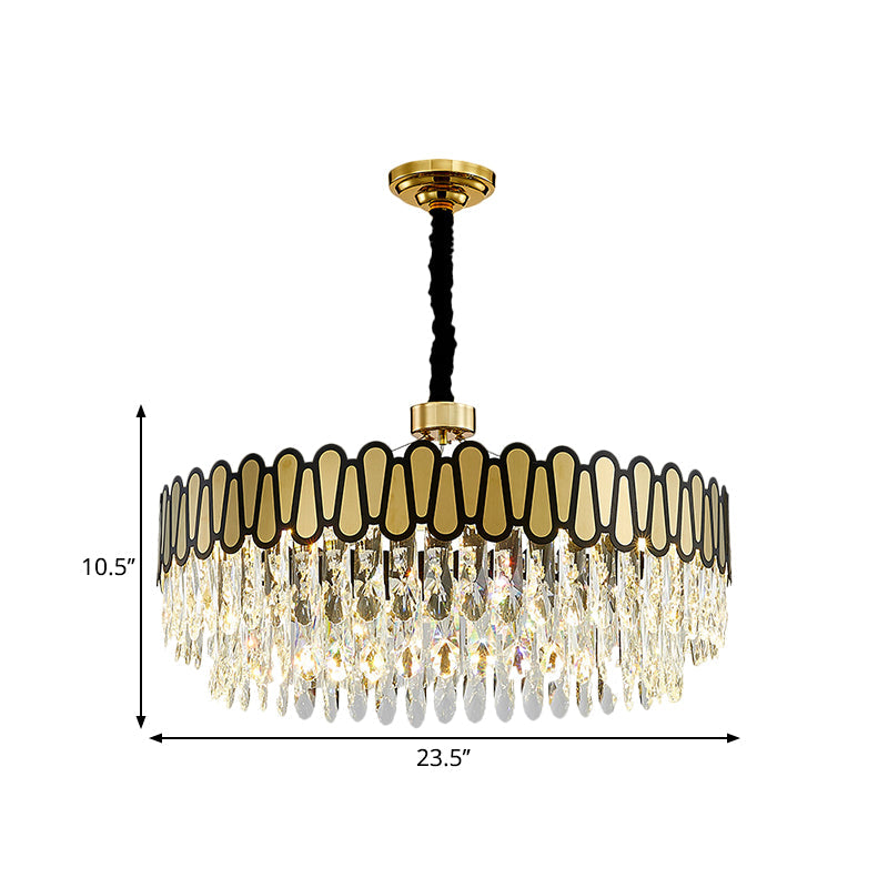 Contemporary Gold Led Circular Ceiling Pendant With Clear Crystal Drops Chandelier Light