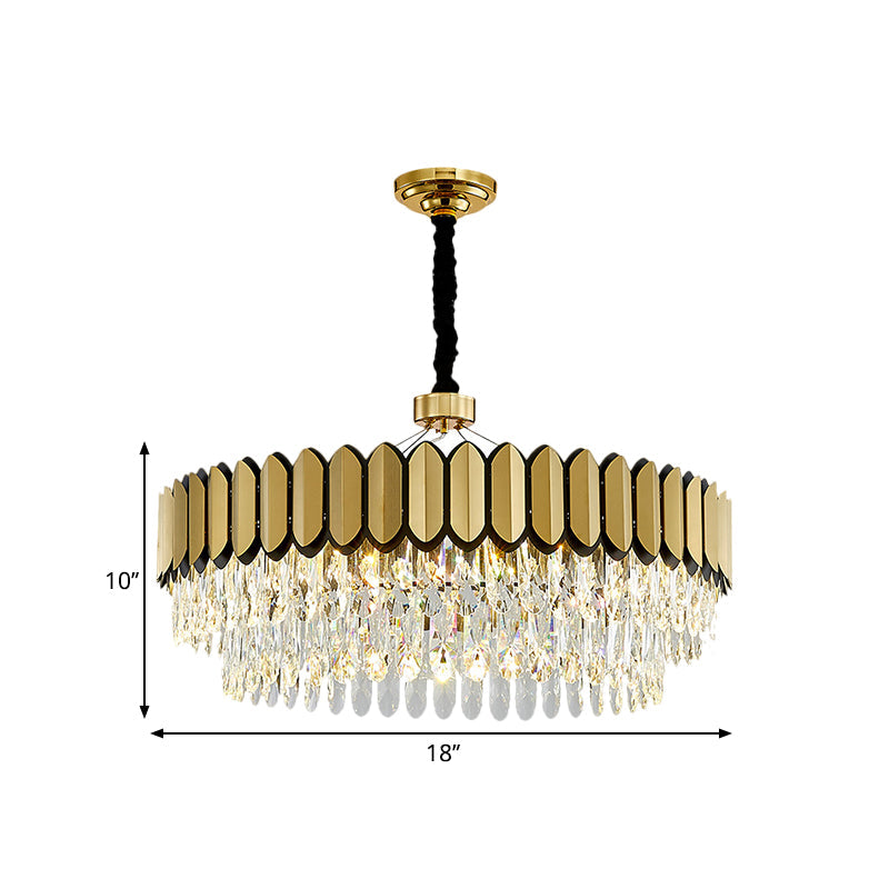 Led Gold Pendant Chandelier With Clear Crystal Drops - 18’/23.5’ Wide Contemporary Round