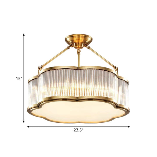 Contemporary Crystal Floral Semi Flush Ceiling Lamp In Gold - 19.5/23.5 Wide 5/6 Heads