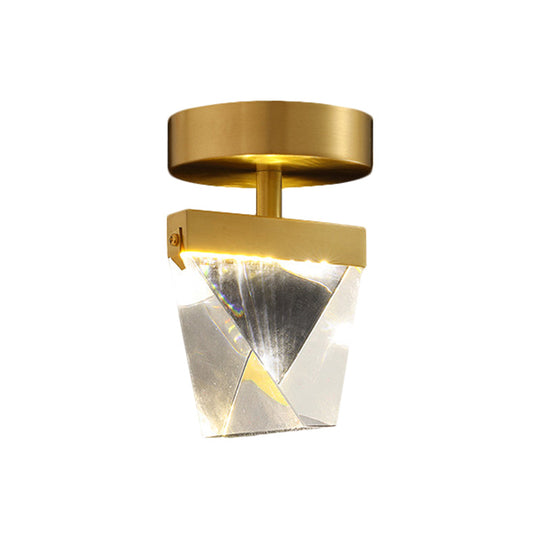 Clear Crystal Led Brass Cube Semi - Flush Mount Light Fixture For Contemporary Corridors