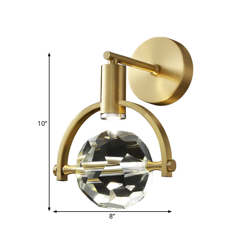 Translucent Crystal Led Wall Lamp With Modern Gold Finish And Beveled Design