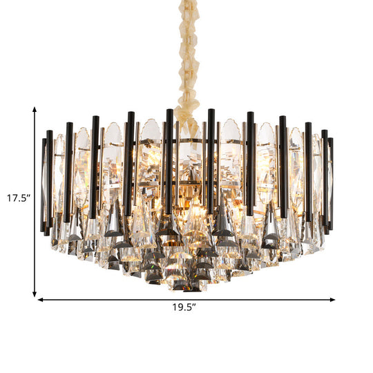 Modern Clear Crystal Chandelier with 12 Tapered Heads and Triangular Drops Black Tubes Clear