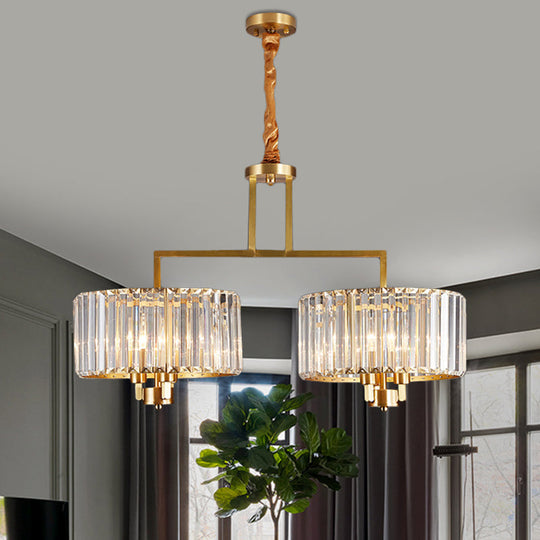Modern Crystal Prism Pendant Light With 6 Bulbs - Clear Drum Chandelier For Great Room