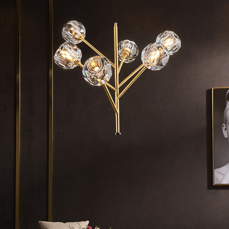 Modern Crystal Ball Chandelier - Gold Suspension Lighting With 3/6 Head Options