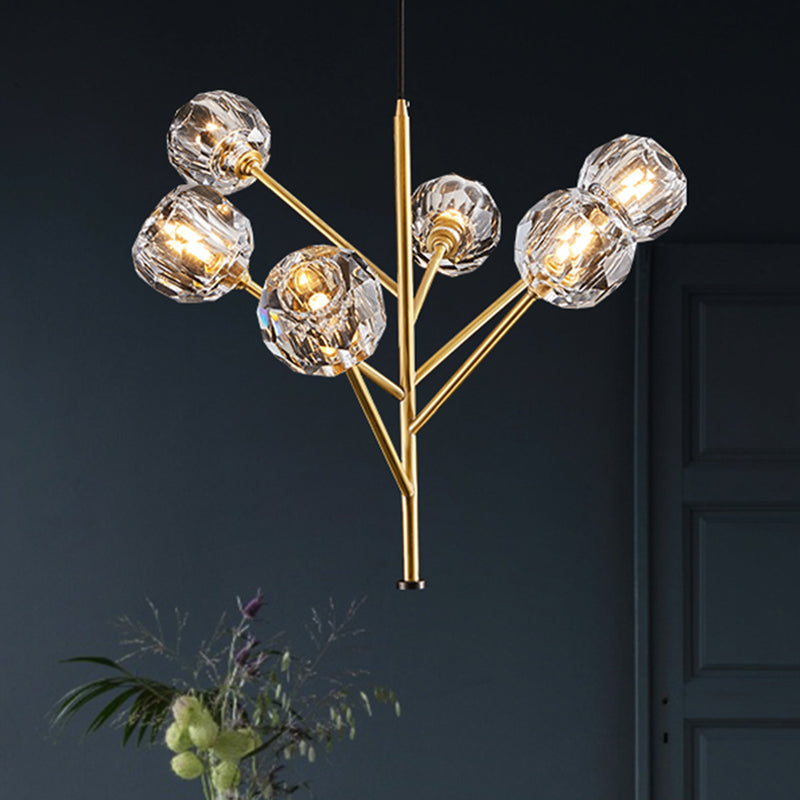 Modern Crystal Ball Chandelier - Gold Suspension Lighting With 3/6 Head Options