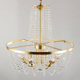 Modern Gold Ring Pendant Chandelier With Crystal Stands - 6 Bulb Hanging Lamp