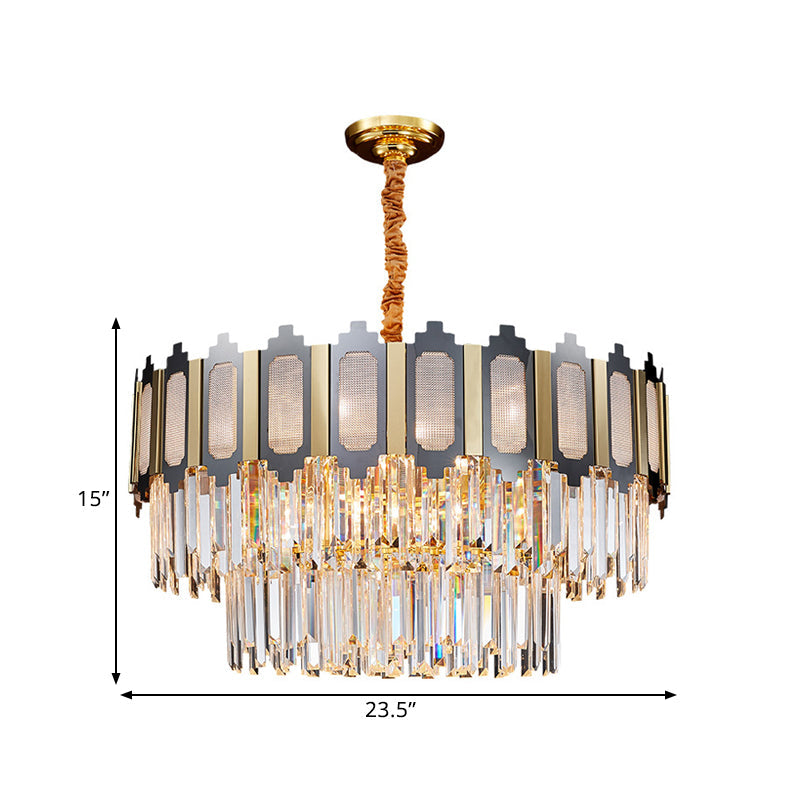 Contemporary Crystal Prisms Chandelier - 10 Bulbs Clear Circular Design For Suspension Lighting In