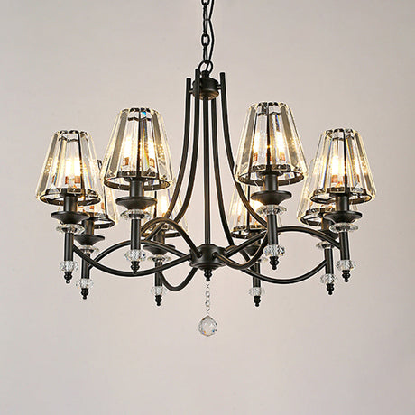 Black Swirled Arms Crystal Chandelier With Glass Ball: 8 Heads Hanging Light Fixture