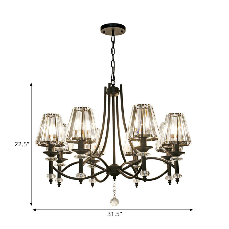 Modern Black Chandelier: 8-Head Hanging Light Fixture With Crystal Swirled Arms And Glass Ball
