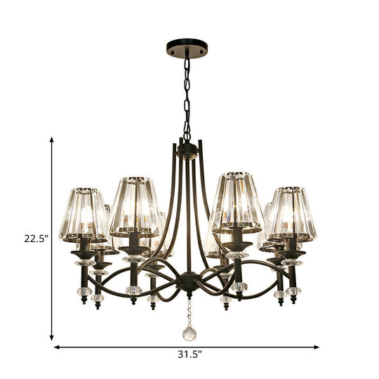 Modern Black Chandelier: 8-Head Hanging Light Fixture With Crystal Swirled Arms And Glass Ball