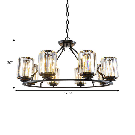 6/8 Bulb Clear Crystal Ring Chandelier With Black Cylinder Shade