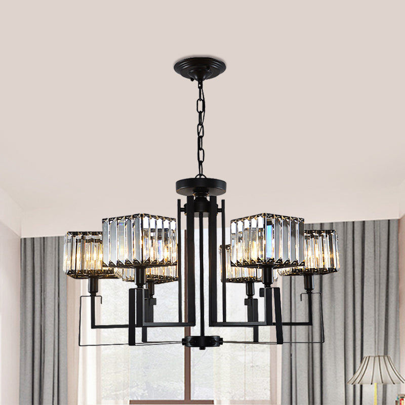 Modern Black Crystal Chandelier With Crooked Metal Frame - 6/8 Heads Clear Cubic Shades 6 /