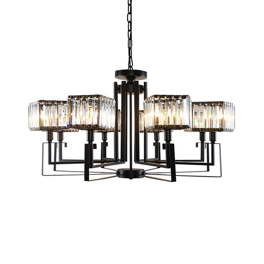 Modern Black Crystal Chandelier With Crooked Metal Frame - 6/8 Heads Clear Cubic Shades