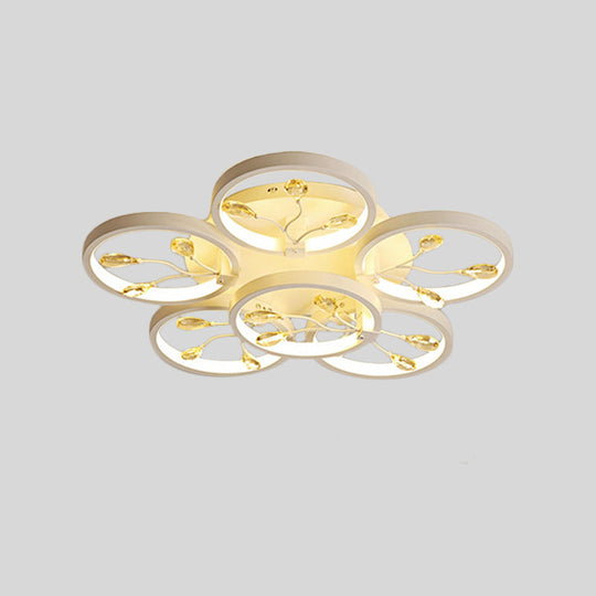 Contemporary Crystal Raindrops Semi Flush Light With Led Flower Design - Black/White Ceiling