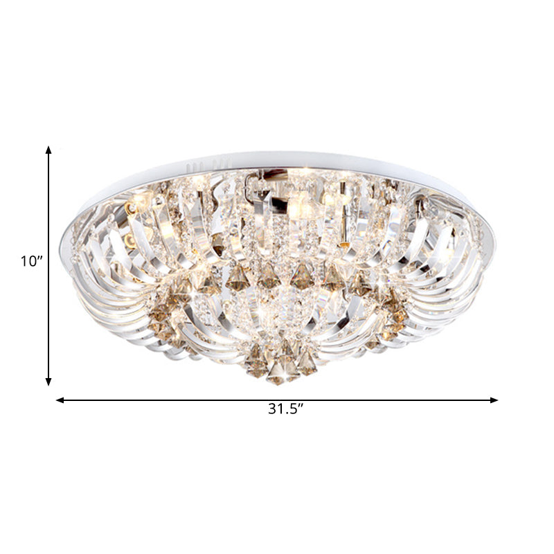 Modern Crystal Led Flush Mount Lamp With Clear Stands And Draping Bowl - White/Warm Light