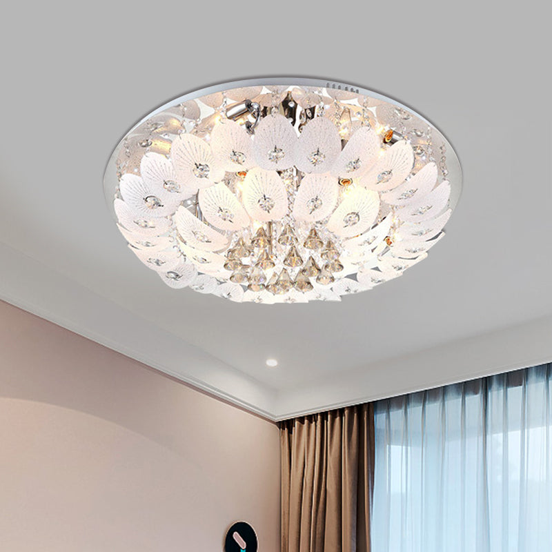 Ivory Crystal Led Bowl Flush Ceiling Light - Modern Warm Lighting Fixture 23.5/31.5 Wide / 23.5