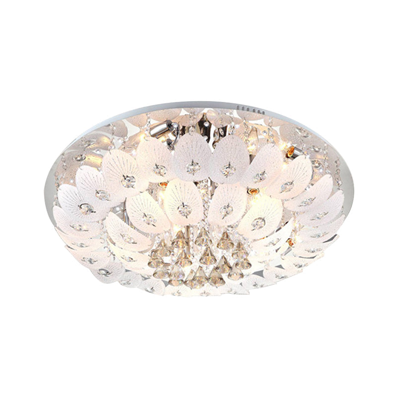 Ivory Crystal Led Bowl Flush Ceiling Light - Modern Warm Lighting Fixture 23.5’/31.5’ Wide