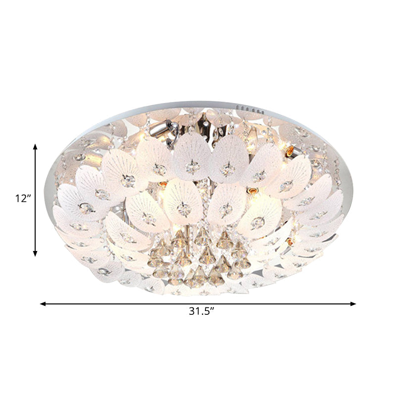 Ivory Crystal Led Bowl Flush Ceiling Light - Modern Warm Lighting Fixture 23.5’/31.5’ Wide