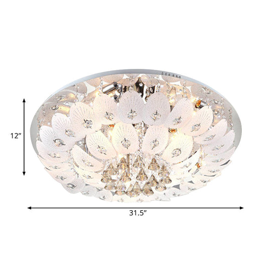 Ivory Crystal Led Bowl Flush Ceiling Light - Modern Warm Lighting Fixture 23.5’/31.5’ Wide