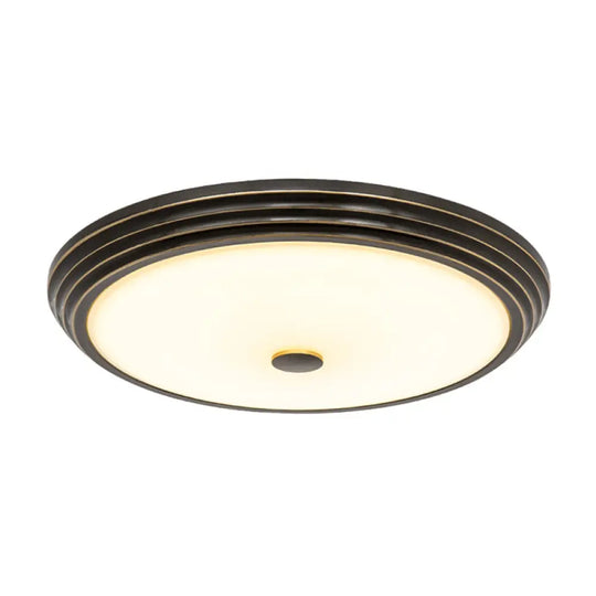14/15/19 Wide Black Country Style Circular Led Flush Ceiling Lighting With Opal Glass - Mount