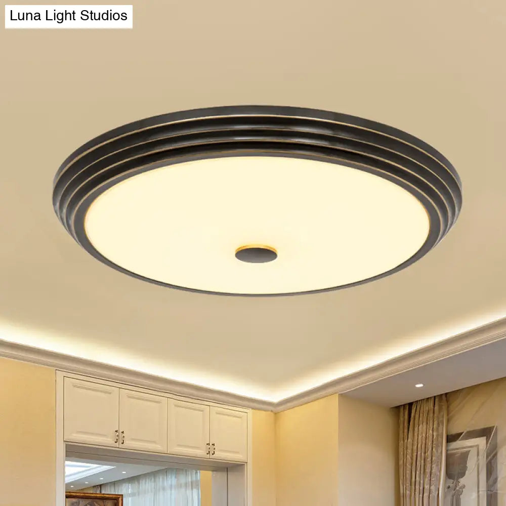 14’/15’/19’ Wide Black Country Style Circular Led Flush Ceiling Lighting With Opal Glass -