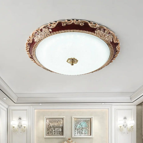 14’/16’/19.5’ Led Bowl Flush Mount Lamp Countryside Red/Blue Finish Ceiling Light For Bedroom