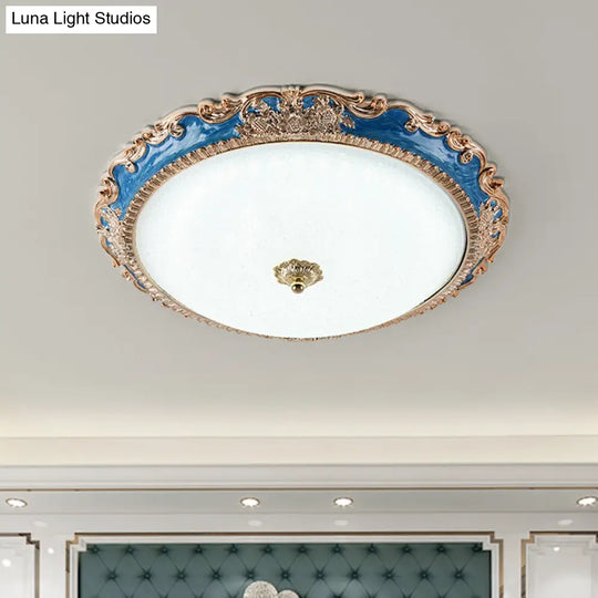 14/16/19.5 Led Bowl Flush Mount Lamp Countryside Red/Blue Finish Ceiling Light For Bedroom Blue / 14