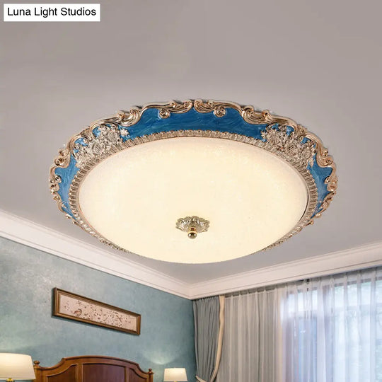 14/16/19.5 Led Bowl Flush Mount Lamp Countryside Red/Blue Finish Ceiling Light For Bedroom