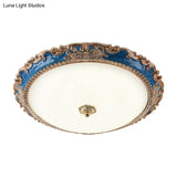 14’/16’/19.5’ Led Bowl Flush Mount Lamp Countryside Red/Blue Finish Ceiling Light For Bedroom