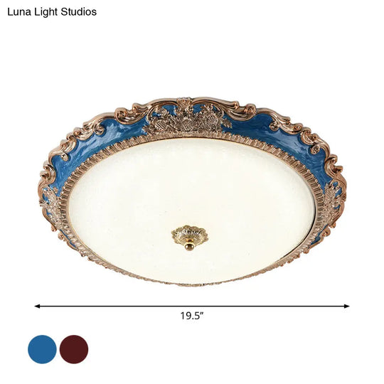 14’/16’/19.5’ Led Bowl Flush Mount Lamp Countryside Red/Blue Finish Ceiling Light For Bedroom