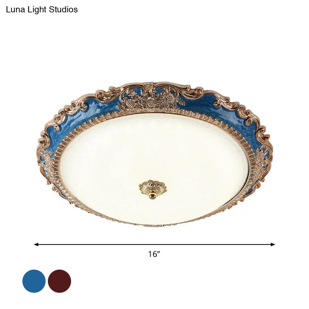 14/16/19.5 Led Bowl Flush Mount Lamp Countryside Red/Blue Finish Ceiling Light For Bedroom