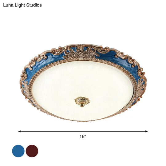 14/16/19.5 Led Bowl Flush Mount Lamp Countryside Red/Blue Finish Ceiling Light For Bedroom