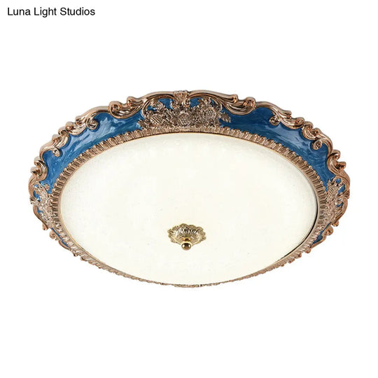 14/16/19.5 Led Bowl Flush Mount Lamp Countryside Red/Blue Finish Ceiling Light For Bedroom