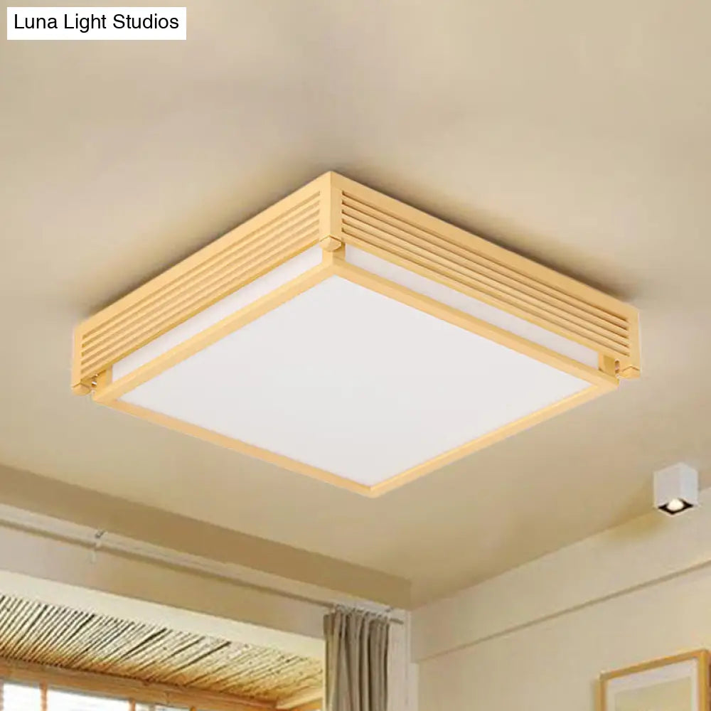 14’/18’/21.5’W Acrylic Flush Mount Led Ceiling Light In Warm/White With Wood Guard - Square