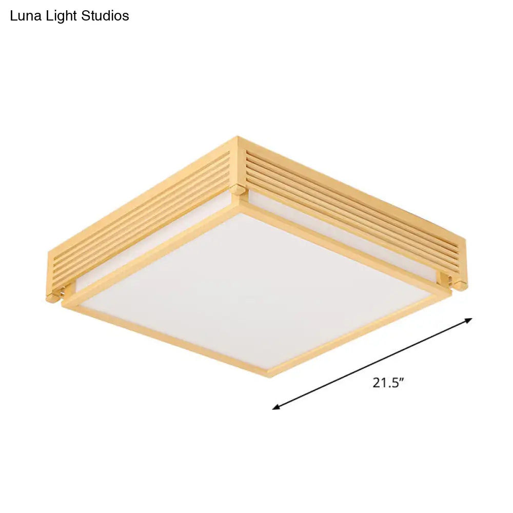 14’/18’/21.5’W Acrylic Flush Mount Led Ceiling Light In Warm/White With Wood Guard - Square