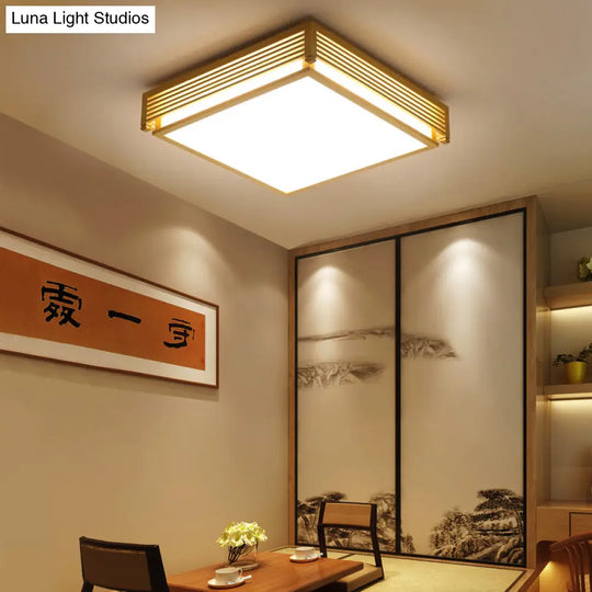 14’/18’/21.5’W Acrylic Flush Mount Led Ceiling Light In Warm/White With Wood Guard - Square