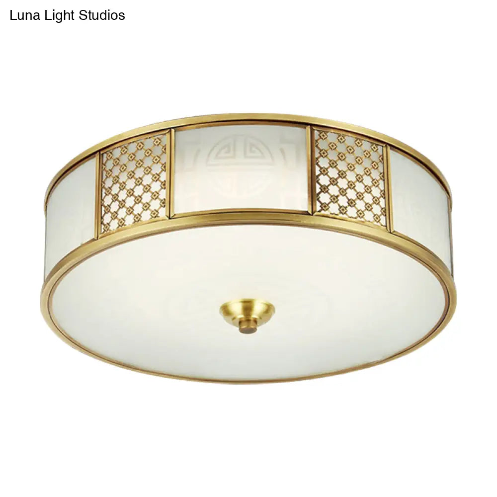 14’/18’ Wide 4-Light Colonial Drum Flush Mount Ceiling Light With Milky Glass Flushmount In