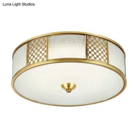 14’/18’ Wide 4-Light Colonial Drum Flush Mount Ceiling Light With Milky Glass Flushmount In