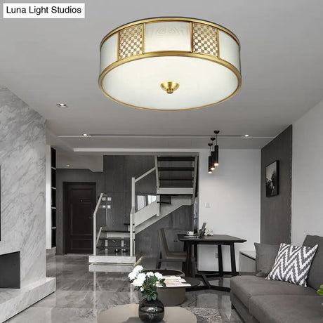 14’/18’ Wide 4-Light Colonial Drum Flush Mount Ceiling Light With Milky Glass Flushmount In