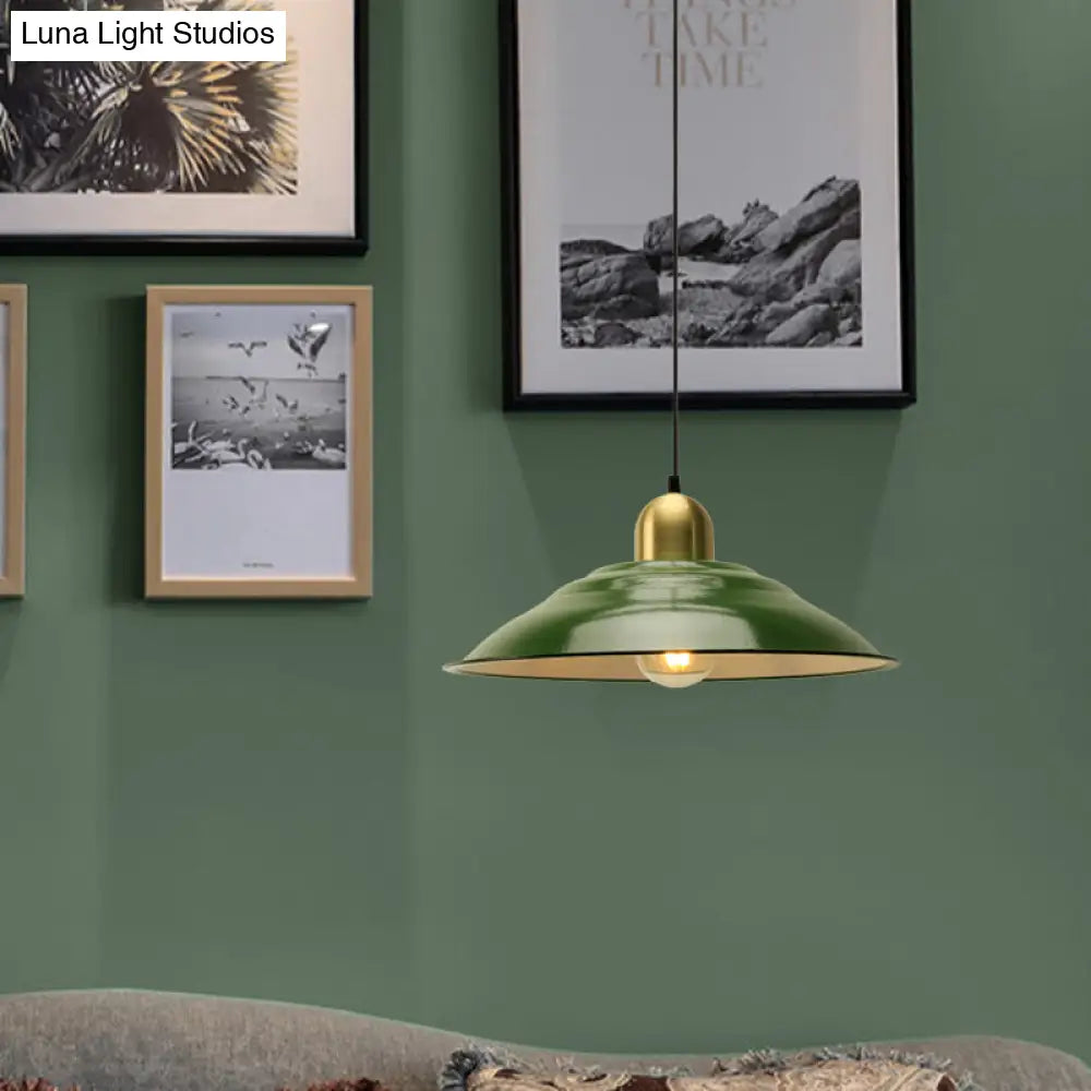 14.5’/16’ Wide Cone Pendant Light - Loft Metal 1-Light Ceiling Fixture In Polished Green