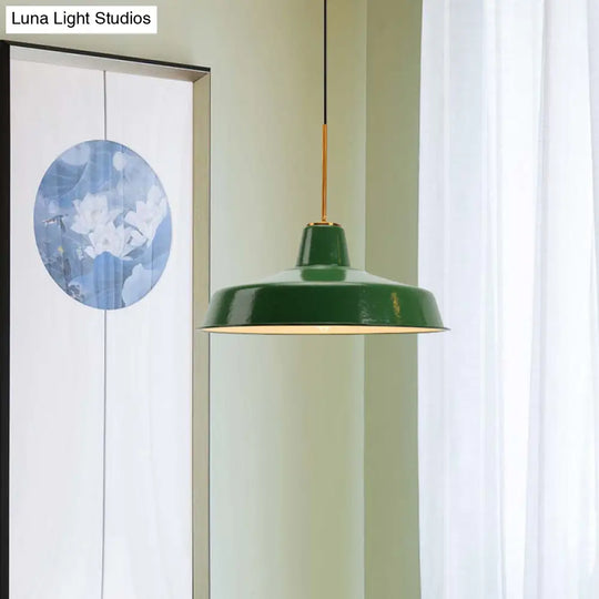 14.5/16 Inch Wide Cone/Barn Pendant Light - Loft Metal Accent Polished Green Ceiling Lamp