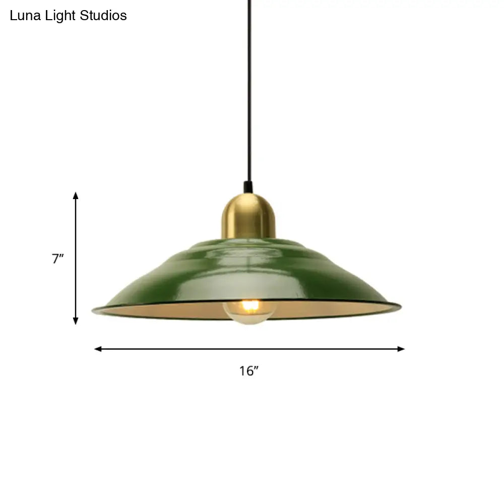 14.5’/16’ Wide Cone Pendant Light - Loft Metal 1-Light Ceiling Fixture In Polished Green