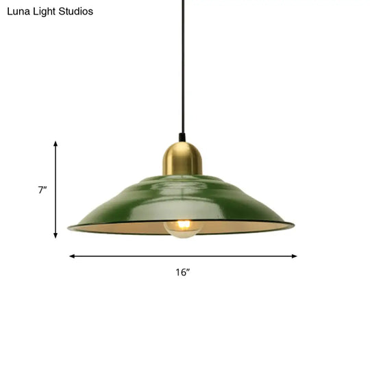 14.5’/16’ Wide Cone Pendant Light - Loft Metal 1-Light Ceiling Fixture In Polished Green