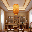 14.5’ H Bamboo Oblong Pendant - 1 Light Asia Hanging Ceiling In Beige / 10’