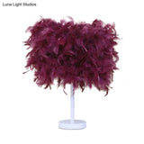 14 Modern Feather Cylinder Night Light - Pink/White/Purple Bedside Table Lamp