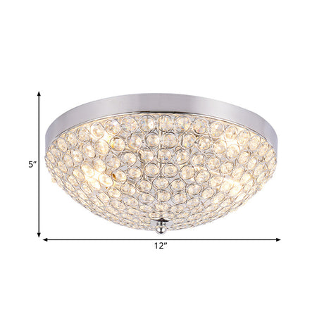 Modern Clear Crystal Beads Flush Mount Ceiling Light With Ring Mesh Grid - Set Of 2 Bulbs