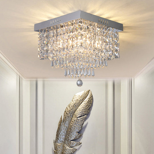 Contemporary Crystal Beads Corridor Ceiling Fixture | Clear Flush Mount Lighting 2/4 Heads